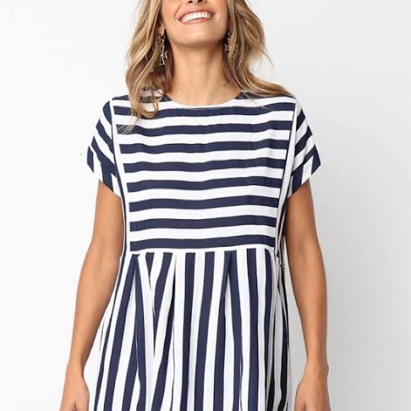 Altar’d State Nautical Blue/White Striped Dress - Picture 1 of 5